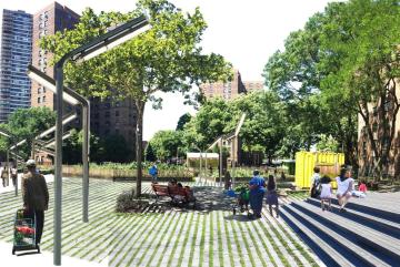 
              Rendering of a "resilience hub" incorporating urban agriculture, from the project proposal of Leventhal City Prize winner Drawing Together. 
              Image courtesy of Local Code Lab + modem + Green City Force.
      