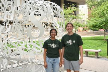 
              Anushree Chaudhuri (left) and Cameron Dougal of the Undergraduate Association Sustainability team 
              Photo: Sarah Foote
      
