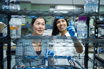 Evelyn Wang (left) and Heena Mutha have developed a nondestructive method of quantifying the detailed characteristics of carbon nanotube samples — a valuable tool for optimizing these materials for use as electrodes in a variety of practica...