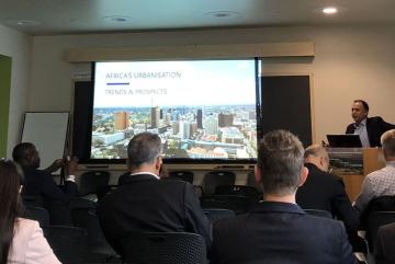 Hassan Radoine, director of the School of Architecture and Design at UM6P, presents at MIT on African urbanization.Photo: Taylor De Leon