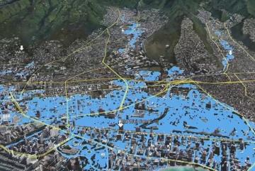 An Army Corps of Engineers flood model depicting the Ala Wai watershed after a 100-year rain event. The owner of a local design firm described the Ala Wai Flood Control Project as the largest climate impact project in Hawai's modern history.Image...