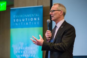Former Congressman Bob Inglis speaks at MIT on April 25.Photo: Casey Atkins