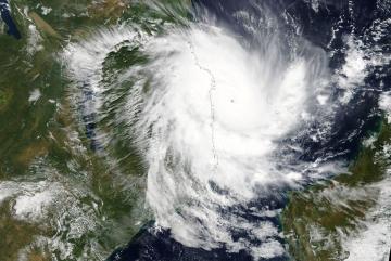 A satellite image shows Cyclone Kenneth approaching Mozambique on April 25, 2019.Image: NASA