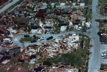
              The residential community Lakes by the Bay, Florida, was devastated by Hurricane Andrew's winds in 1992.
              Photo courtesy of NOAA.
      