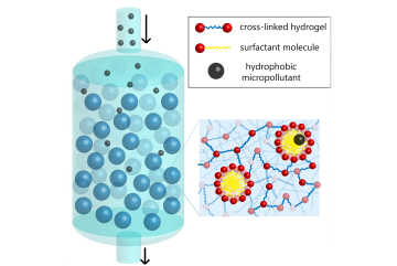 
              Schematic diagram of micelle-laden hydrogel particles in a packed bed for the removal of micropollutants.
              Image courtesy of the Doyle Lab.
      