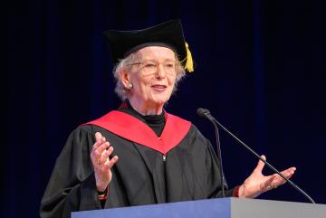 Mary Robinson, former president of Ireland, speaks at the Advanced Degree Ceremony of the MIT School of Architecture and Planning on May 29.