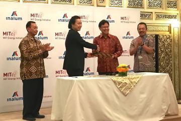 A research collaboration agreement between the MIT Energy Initiative (MITEI) and INALUM was announced at a supporting event of the International Monetary Fund and World Bank Group Annual Meeting in Bali, Indonesia. Pictured, left to right: Busines...