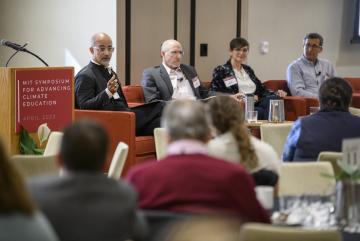 
              Panel discussion on structural change in higher education, moderated by MIT’s John Fernández (left), with leaders from Harvard, Duke, and Brown universities.
              Photo: Tony Rinaldo
      