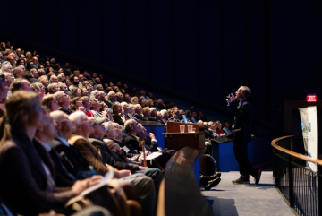 A capacity crowd at the New England Aquarium's Omni Theater enjoyed the 2016 John H. Carlson Lecture, "Big Ice: Antarctica, Greenland, and Boston," presented by Penn State University Professor Richard Alley.Photo: John Gillooly