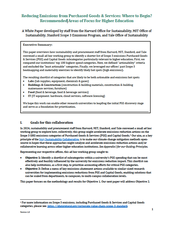 Preview image of first page of white paper entitled 'Reducing Emissions from Purchased Goods & Services: Where to Begin?'